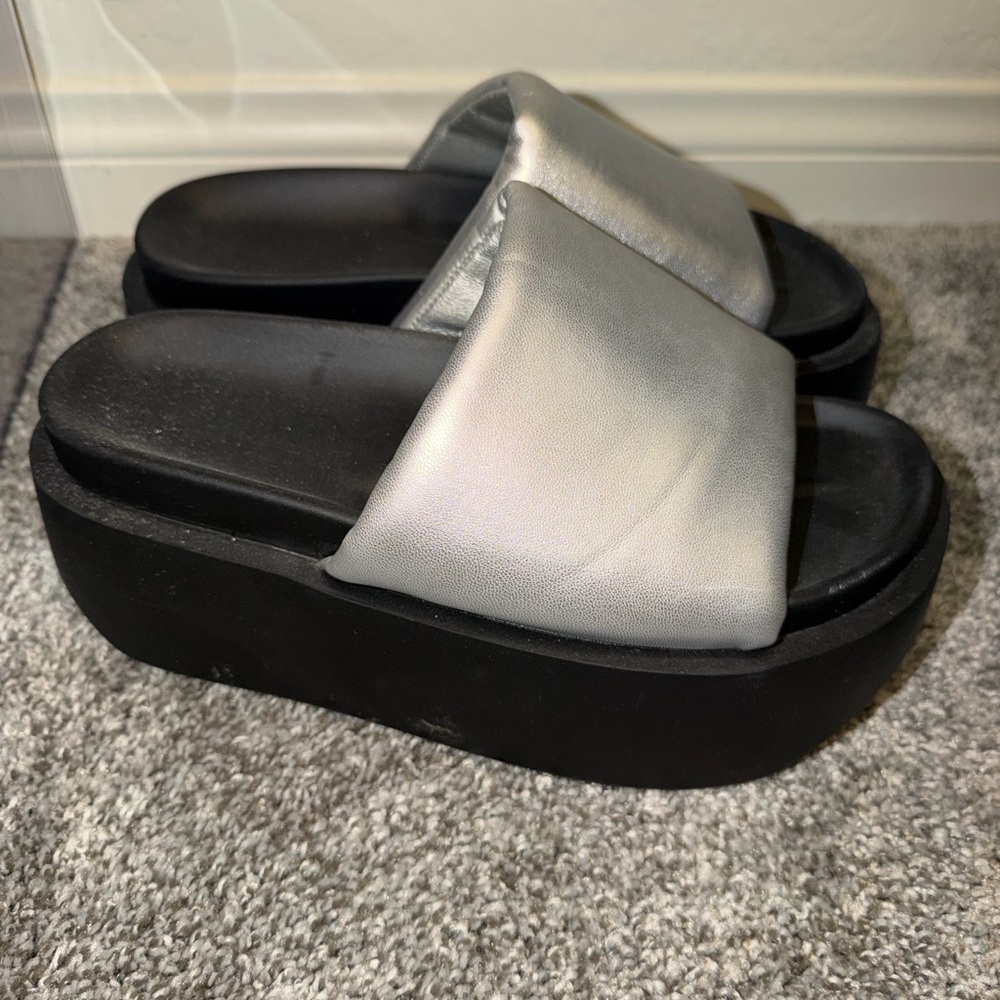 Platform Silver Black Slide Sandals